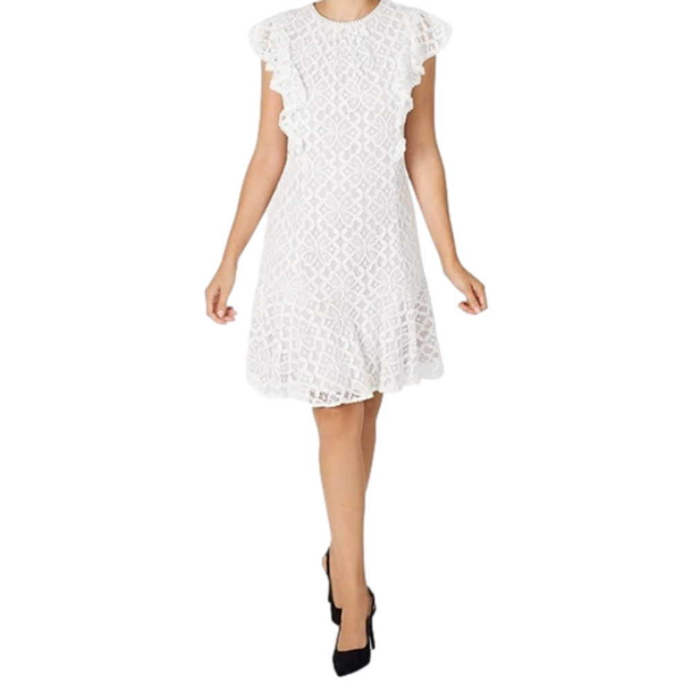 Julia Jordan New Size 12 Lace Floral Ruffle‎ Boho Knee Dress Coquette Cocktail - Picture 6 of 13